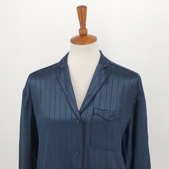 Rag & Bone Navy Satin Stripe Button Front Shirt - Picture 2 of 9